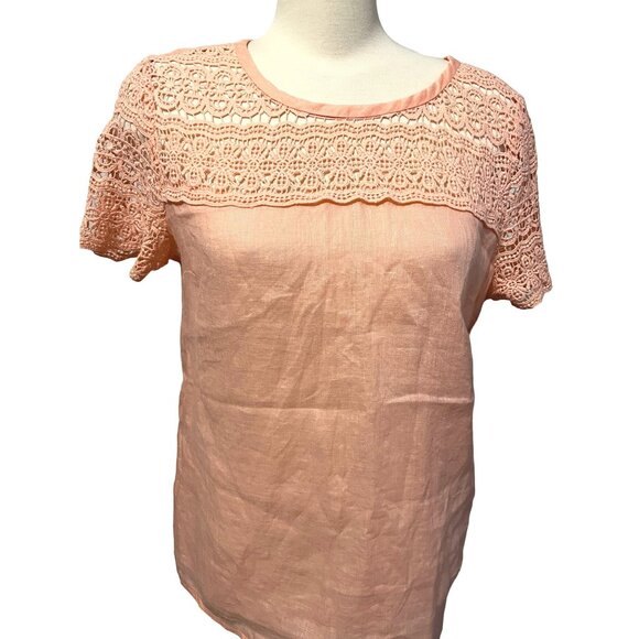 J. Crew Peach Linen & Lace Blouse Sz 10 (Medium) Womens 100% Linen - Picture 8 of 9